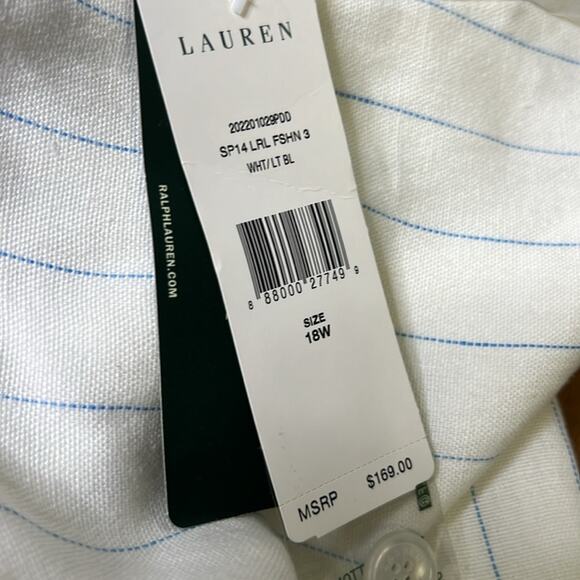 Women’s Ralph Lauren white linen pin stripe wide leg Andover pant size 18 NWT - Picture 5 of 5
